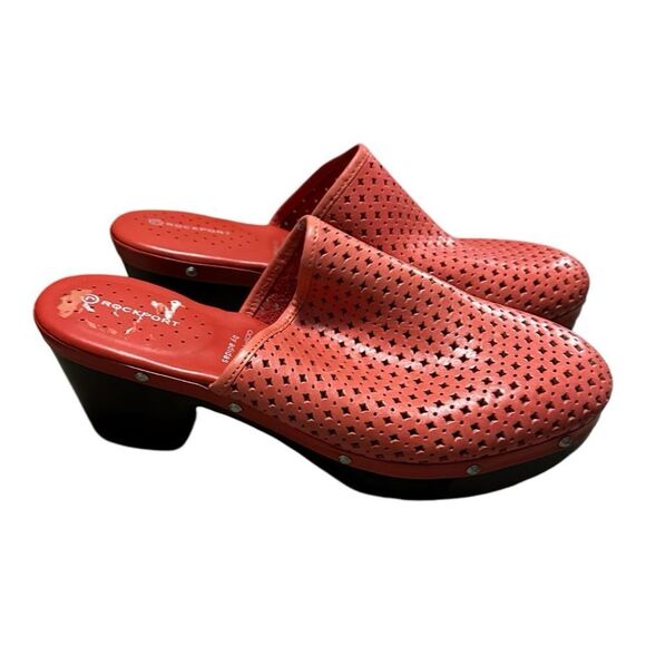 Adidas Rockport Coral Pink Leather Clogs Adiprene Comfort size 9 - Picture 8 of 11